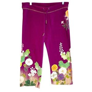 Rare! lucky brand M-XL sweatpants cropped Asian floral print boho yoga Y2K